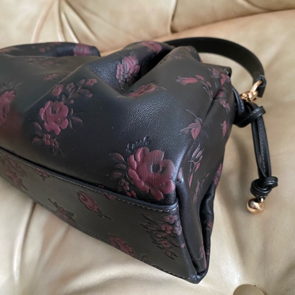 LKNW Coach Faye Shoulder Bag & Wallet Set Leather Floral Print Black/Wine - Picture 8 of 16